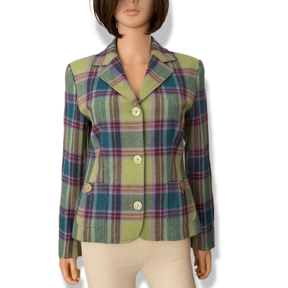 NWOT FieldGear Plaid Tartan Green Burgundy Purple Blazer Jacket
